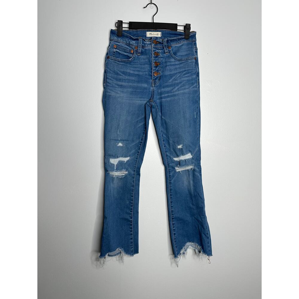 Madewell Cali Demi-Boot Jeans Women 25 Blue EUC Distressed High Rise Button Fly